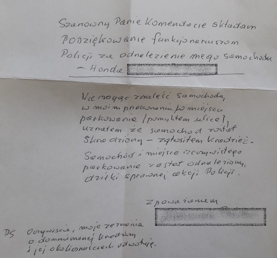 treść podziękowań