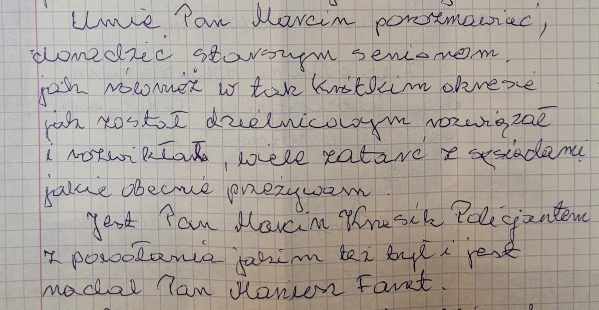 fragment listu z podziękowaniami
