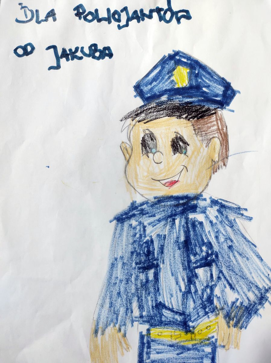 na zdjeciu rysunek z policjantem i napisem dla policjantów od Jakuba