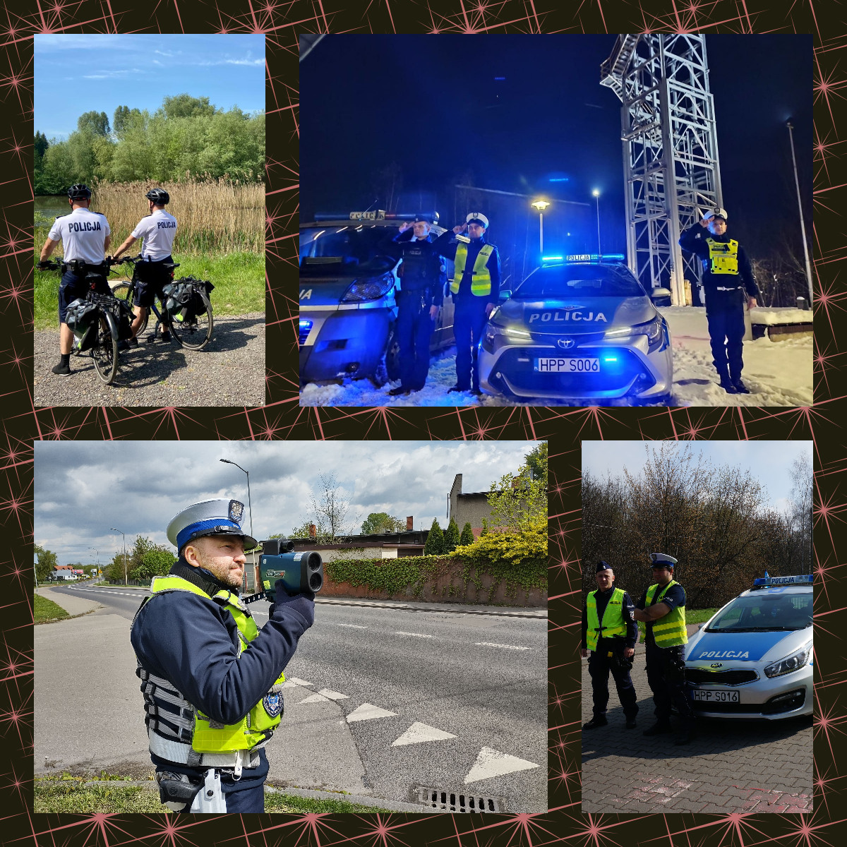 na zdjeciu kolaż ukazujący policjantów w różnych sytuacjach służbowych