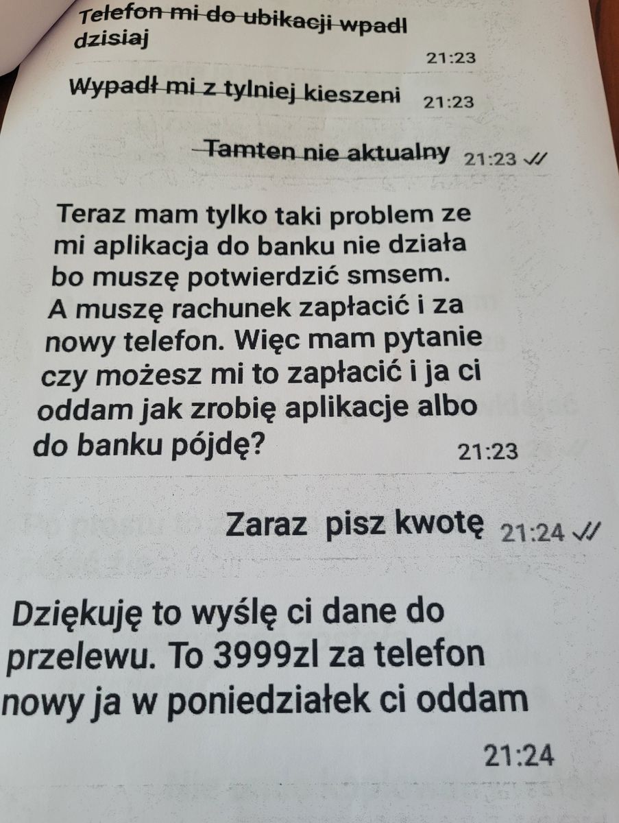 na zdjęciu treść smsa opisanego w tekście