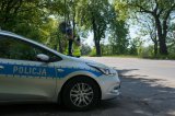 policyjny radiowóz w pobliżu drogi