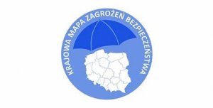 krajowa mapa zagrożeń bezpieczeństwa- logo parasol nad mapą Polski