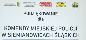 na zdjęciu napis podziękowanie dla KMP Siemianowice Śląskie