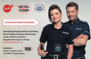 na zdjęciu plakat z policjantką i policjantem i napis zadanie konkursowe