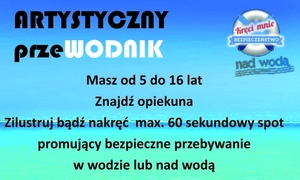 na zdjęciu grafika z napisem artystyczny przewodnik i logo kółko ratunkowe z napisem kręci mnie bezpieczeństwo nad wodą