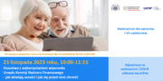 na zdjęciu plakat webinarium, na którym jest para seniorów