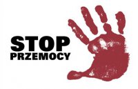 na zdjęciu plakat: ręka i napis stop przemocy