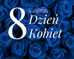 na zdjęciu róże i napis 8 marca Dzień Kobiet