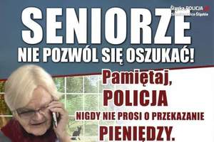 na zdjęciu seniorka i napis seniorze nie pozwól się oszukać