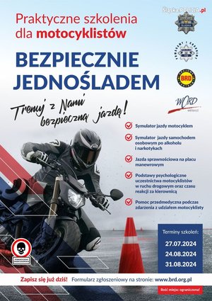 na zdjęciu plakat z motocyklistą i napis bezpiecznie jednośladem