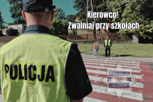 na zdjęciu policjant ruchu drogowego przy przejściu