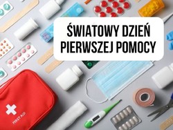 na zdjęciu plakat z napisem światowy dzień pierwszej pomocy